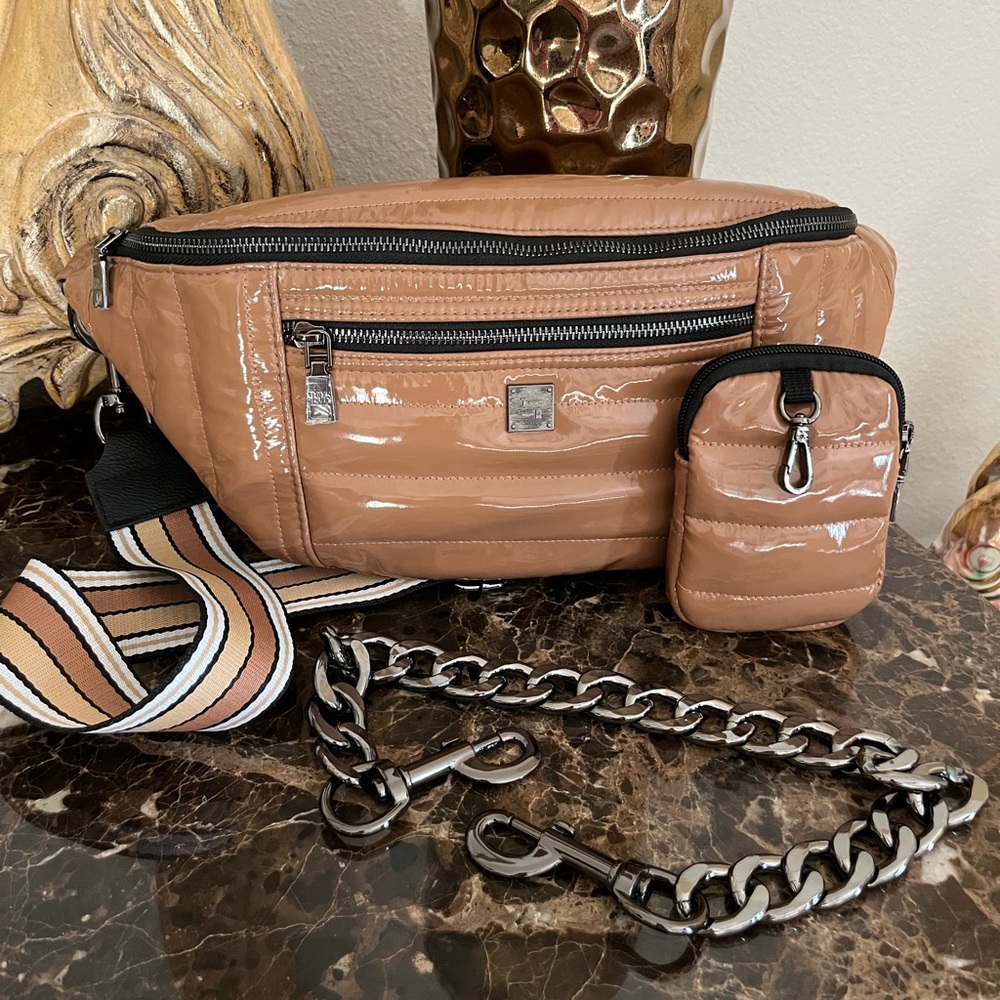 THINK-ROLYN Life On The Fly Brown Quilted Three Piece Crossbody Bag.